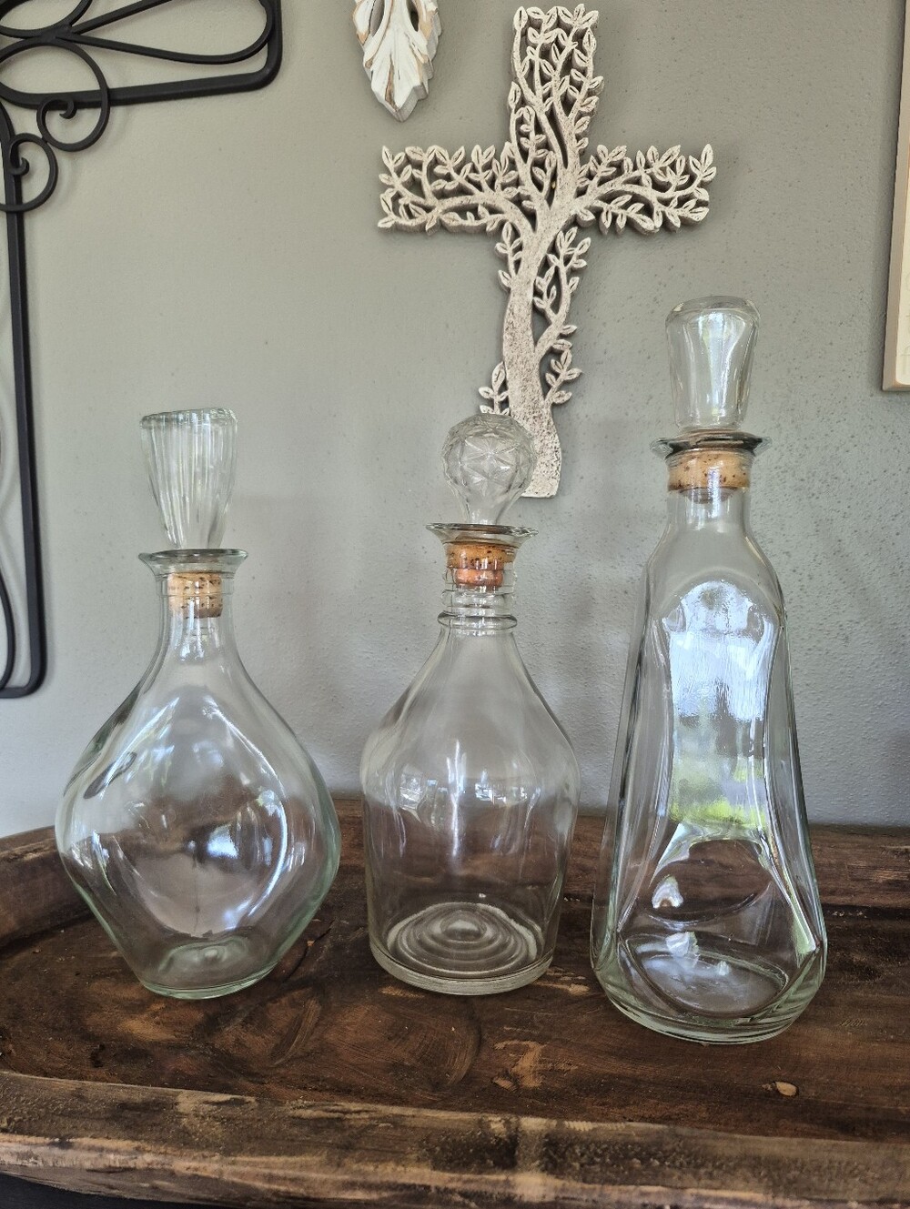 3 Vintage Clear Glass Decorative Decanter with Stopper - Clear
